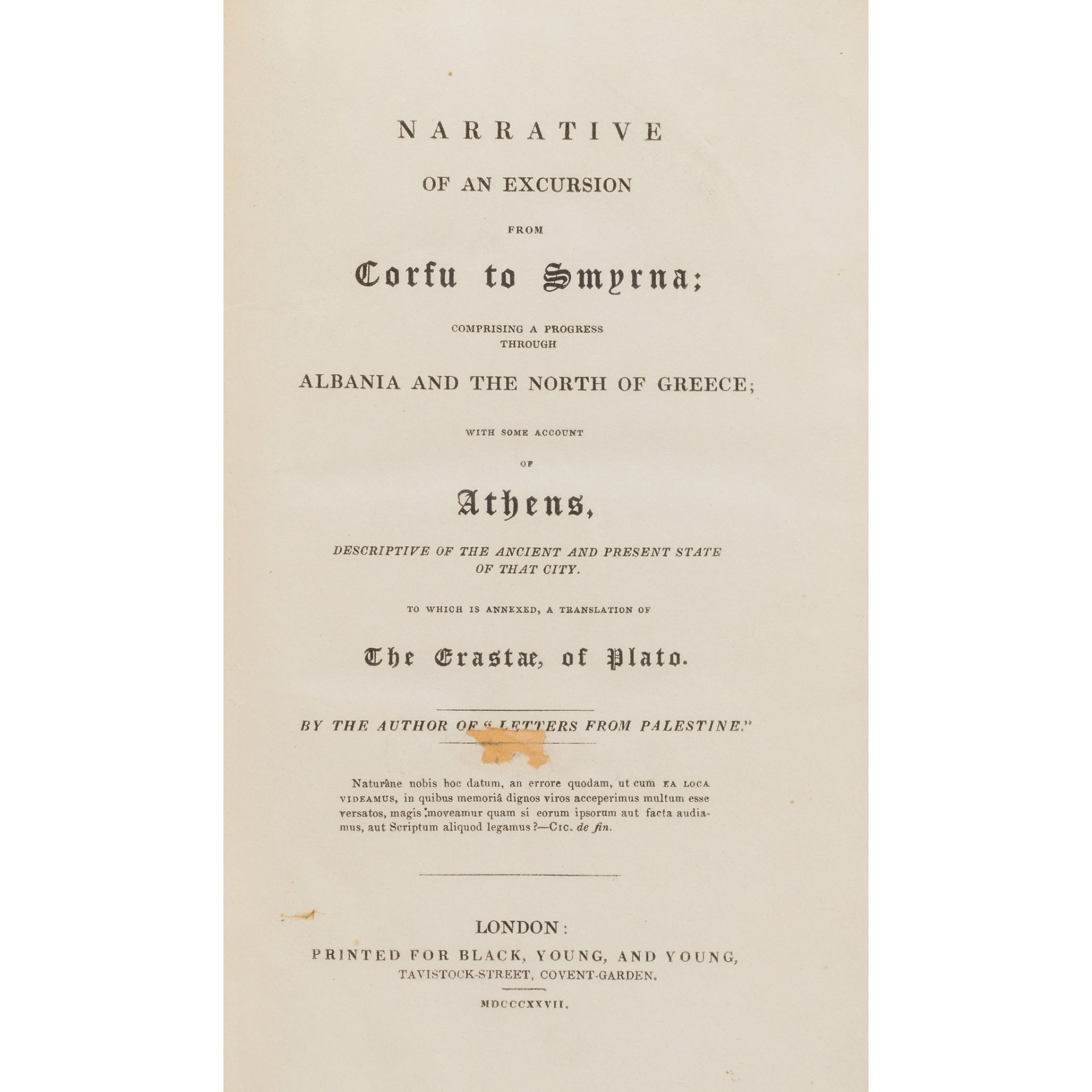 [Joliffe, Thomas R.] Narrative of an Excursion from Corfu to Smyrna;