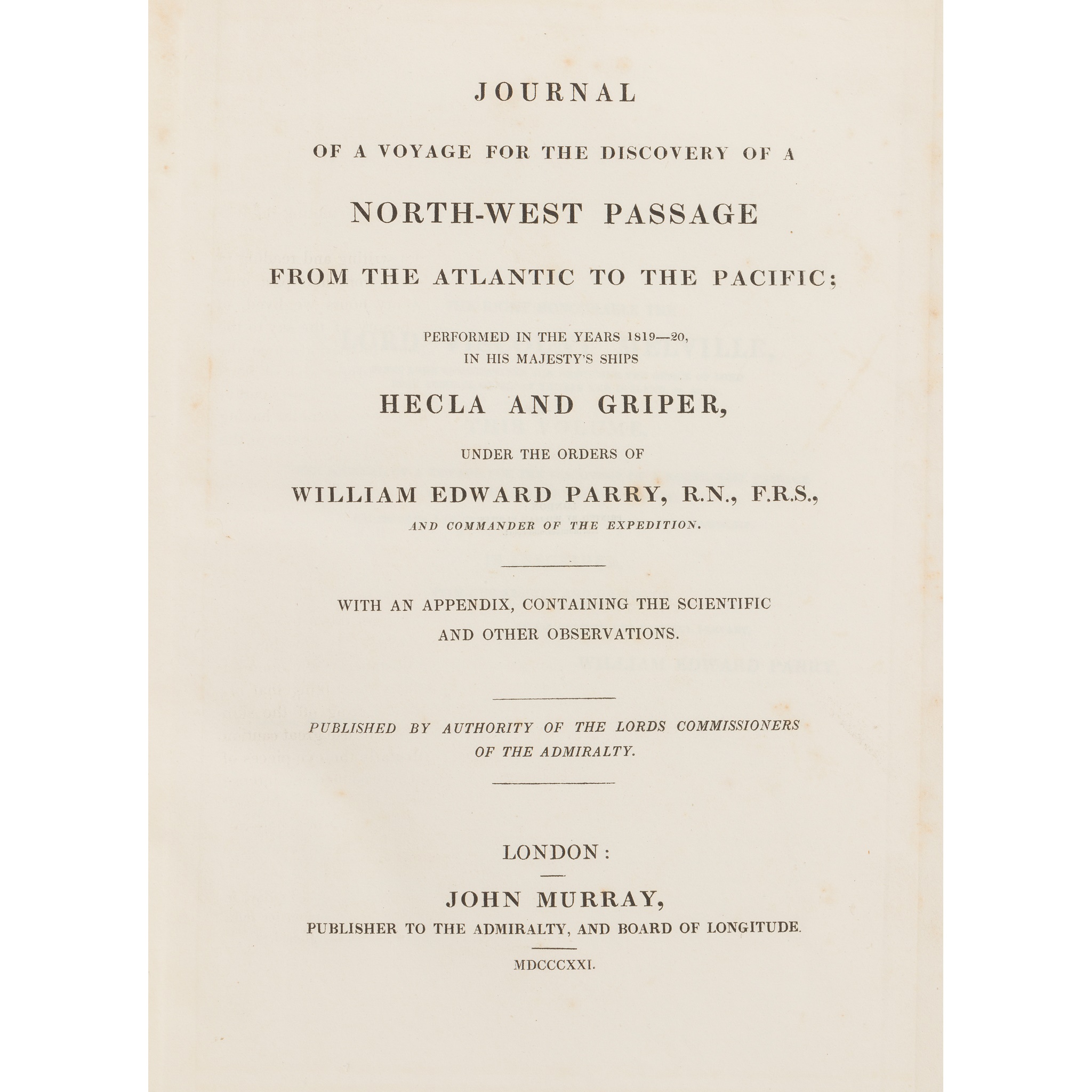 Parry, William Edward Journal of a Voyage for the Discovery of a North-West Passage from the - Image 2 of 2