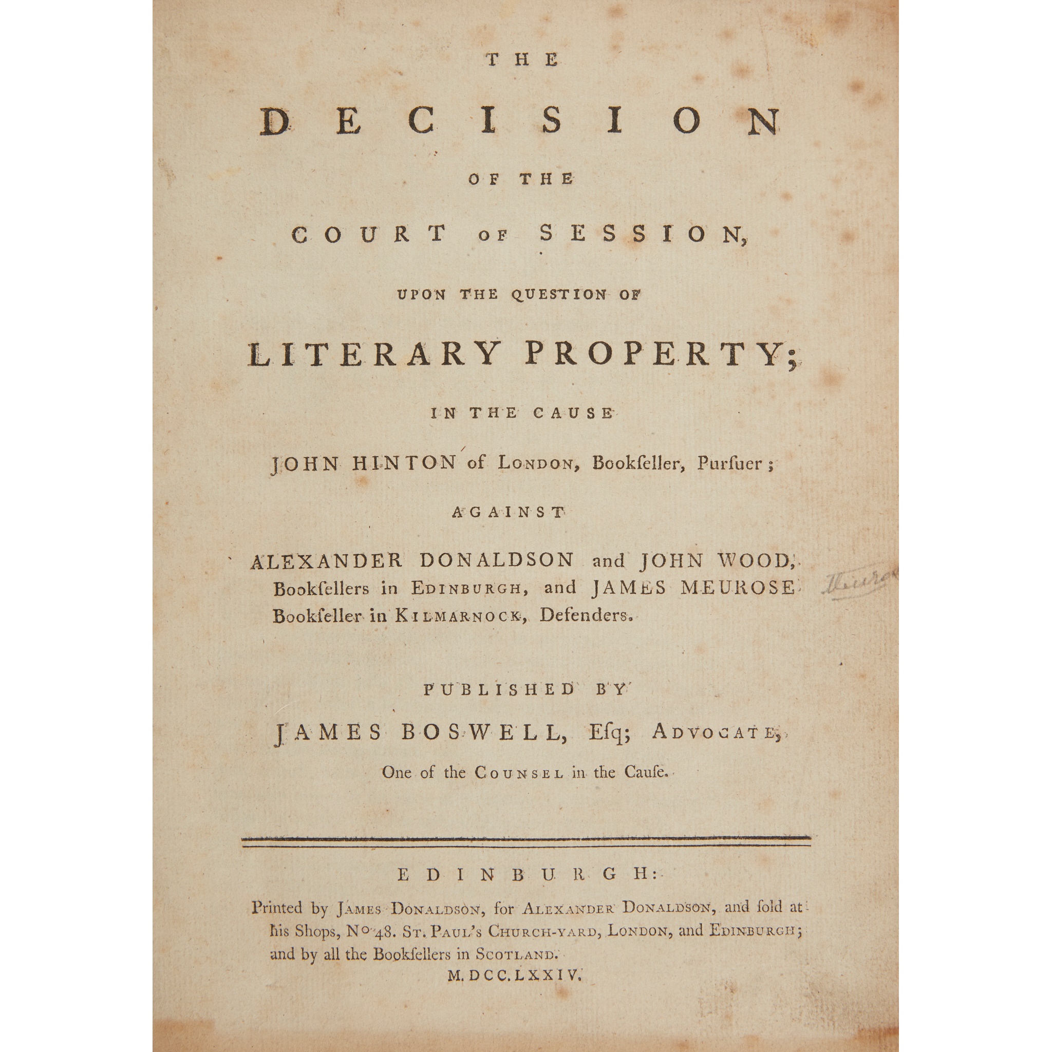 [Copyright Law] - Boswell, James The Decision of the Court of Session