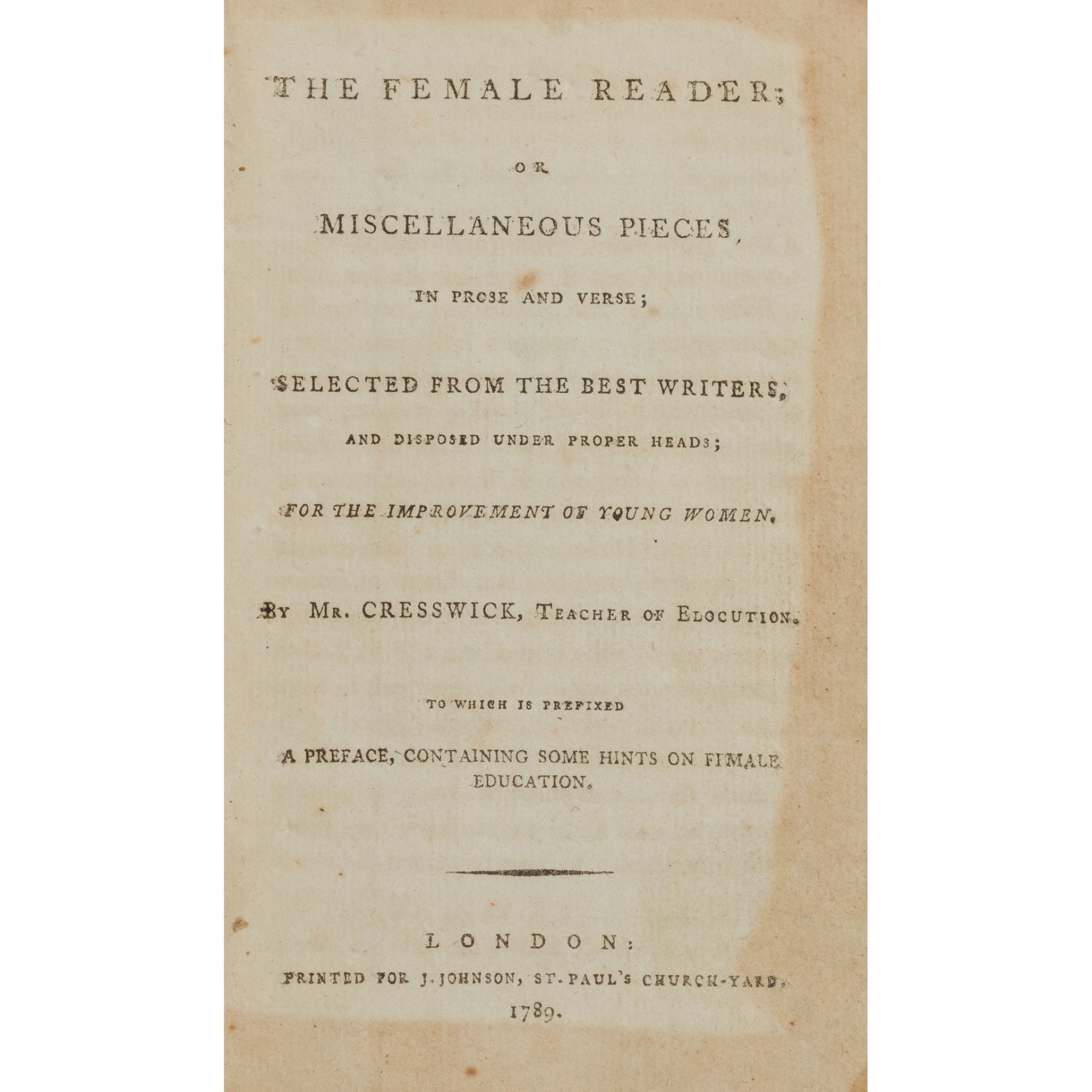 [Wollstonecraft, Mary] The Female Reader