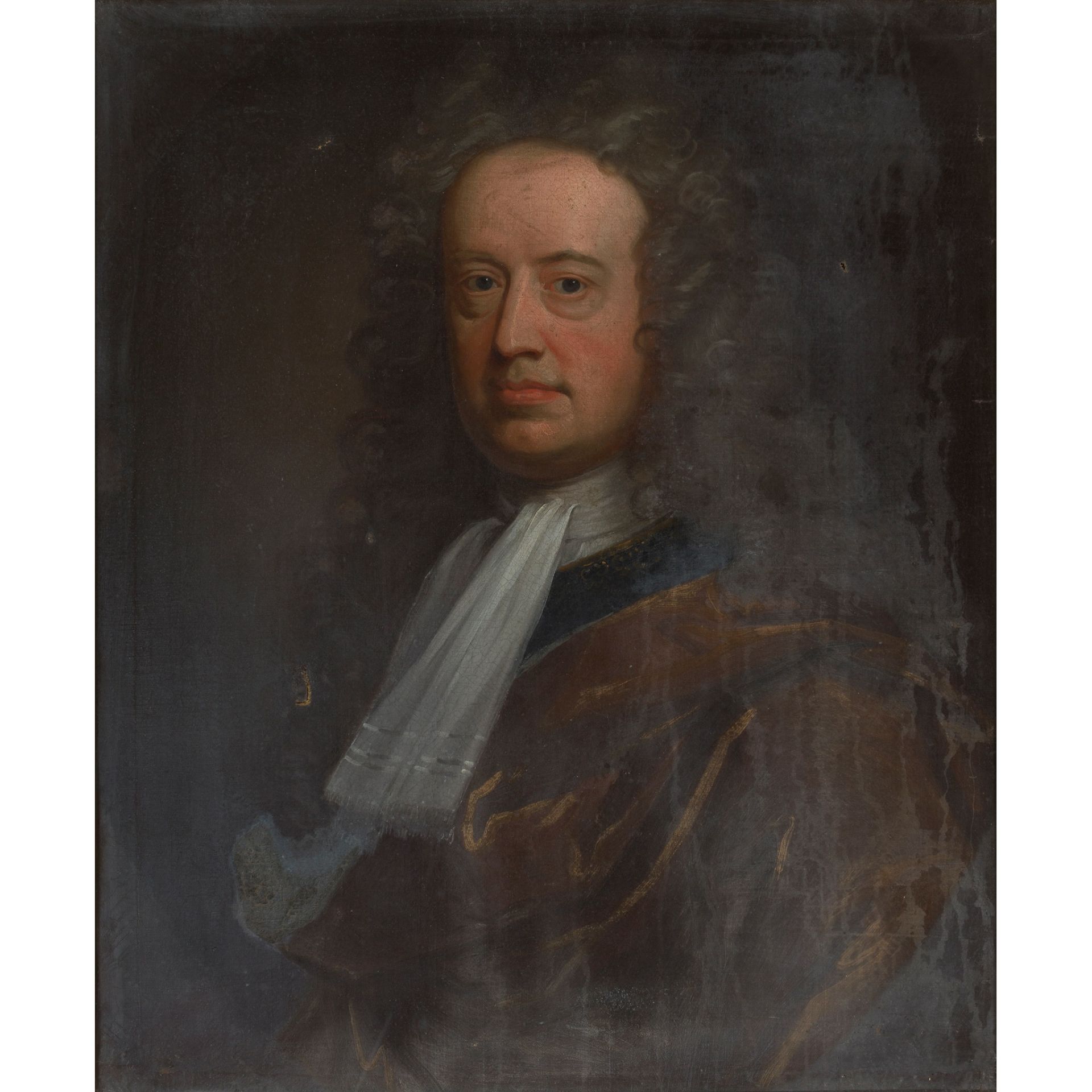 18TH CENTURY SCOTTISH SCHOOL HALF-LENGTH PORTRAIT OF PROFESSOR WILLIAM LAW OF ELVINGTON, c. 1720