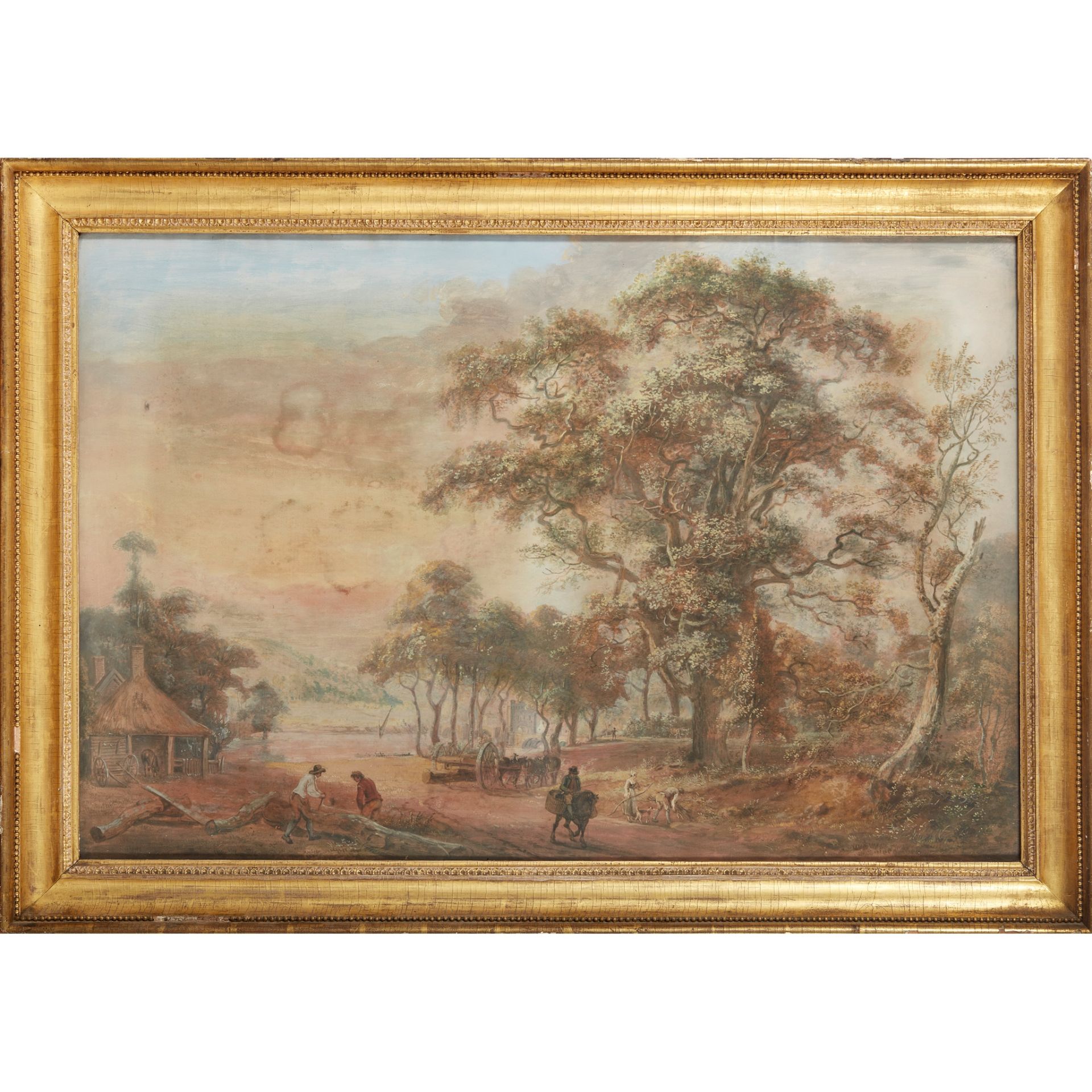 ATTRIBUTED TO PAUL SANDBY AN EXTENSIVE WOODED RIVER LANDSCAPE WITH FIGURES - Image 2 of 3