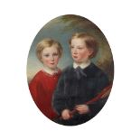 SAMUEL WEST (BRITISH 1810-1867) PORTRAIT OF TWO BOYS, ONE HOLDING A TENNIS RACQUET