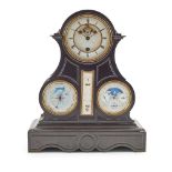FRENCH SLATE PERPETUAL CALENDAR MANTEL CLOCK WITH BAROMETER, ACHILLE BROCOT, PARIS 19TH CENTURY