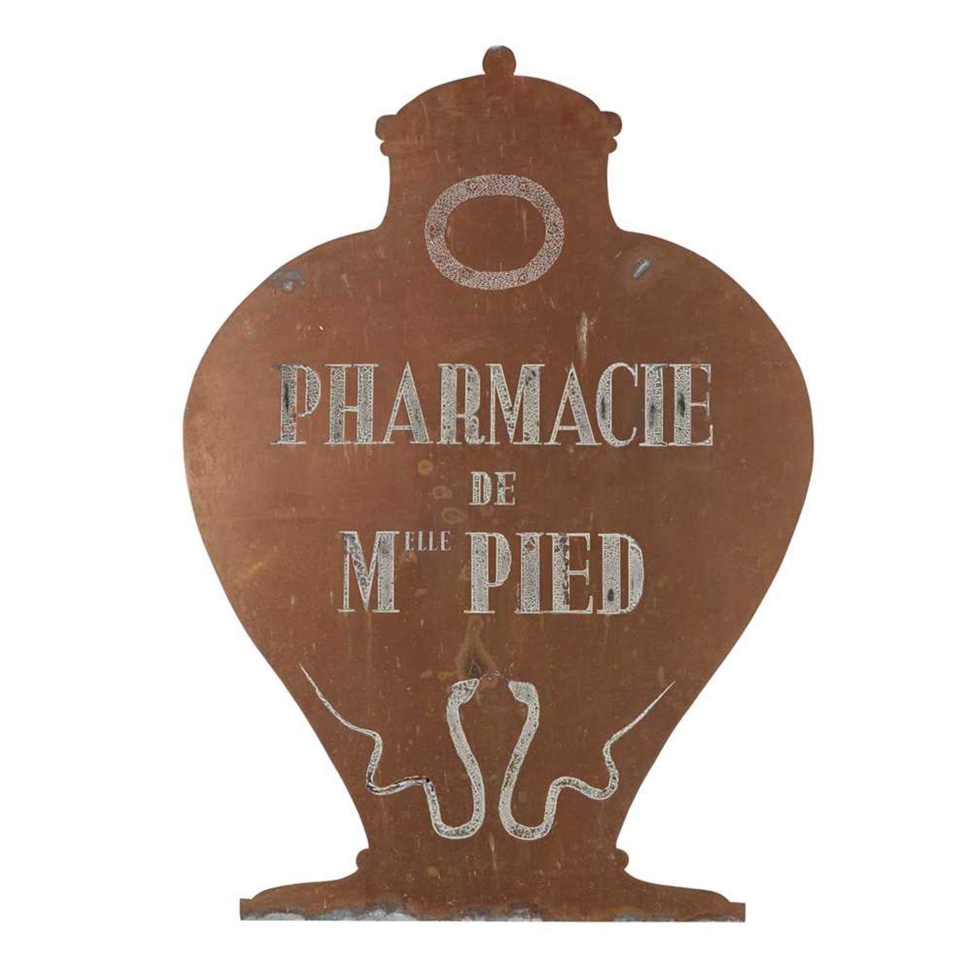 FRENCH ENGRAVED AND PAINTED BRASS TRADE SIGN MID 19TH CENTURY