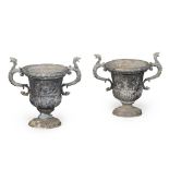 PAIR OF BAROQUE STYLE CAST LEAD URNS 19TH/ EARLY 20TH CENTURY