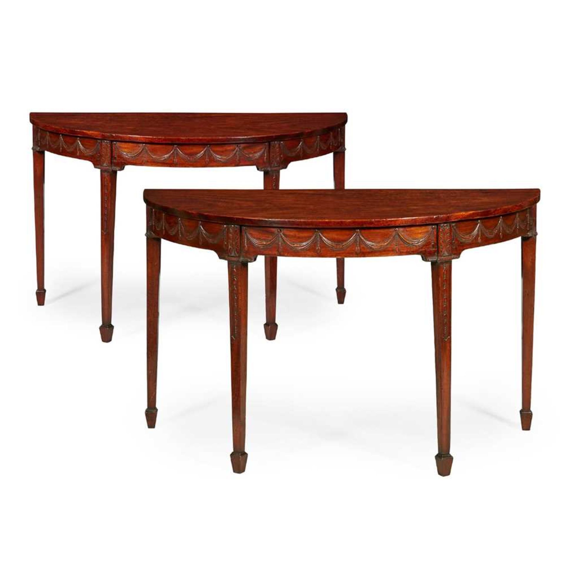 PAIR OF GEORGE III MAHOGANY DEMILUNE SIDE TABLES LATE 18TH CENTURY