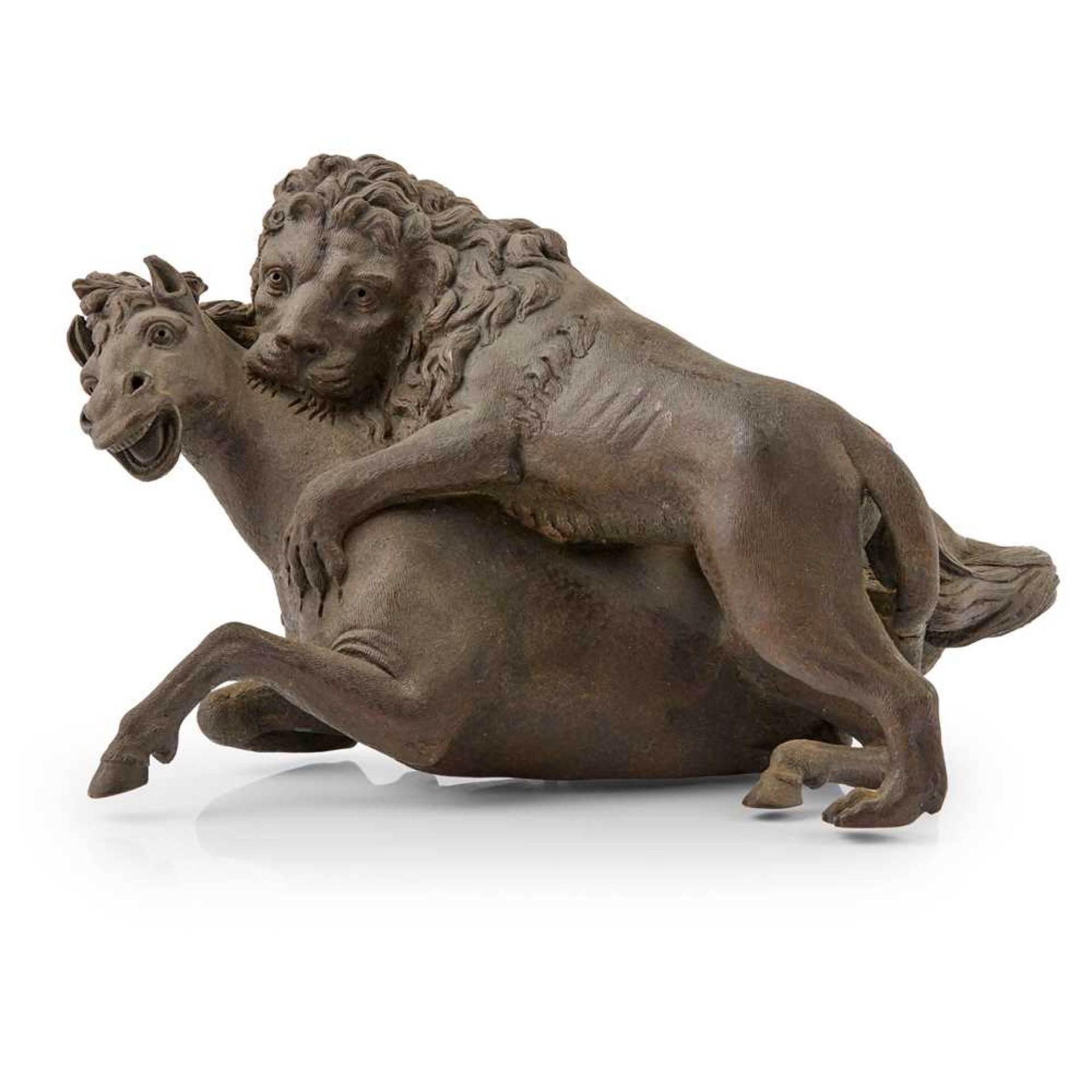 CIRCLE OF HANS REISINGER (GERMAN, ACTIVE LATE 16TH CENTURY), AFTER A MODEL BY GIAMBOLOGNA LION ATTAC