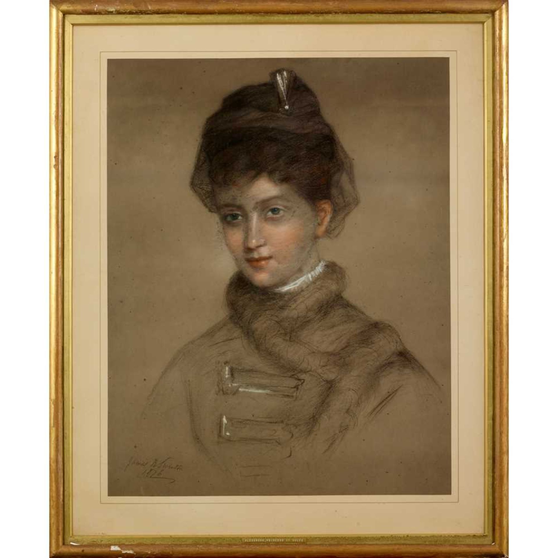 JAMES RANNIE SWINTON (BRITISH 1816-1888) HALF LENGTH PORTRAIT OF A YOUNG WOMAN WITH FUR COLLAR - Image 2 of 3