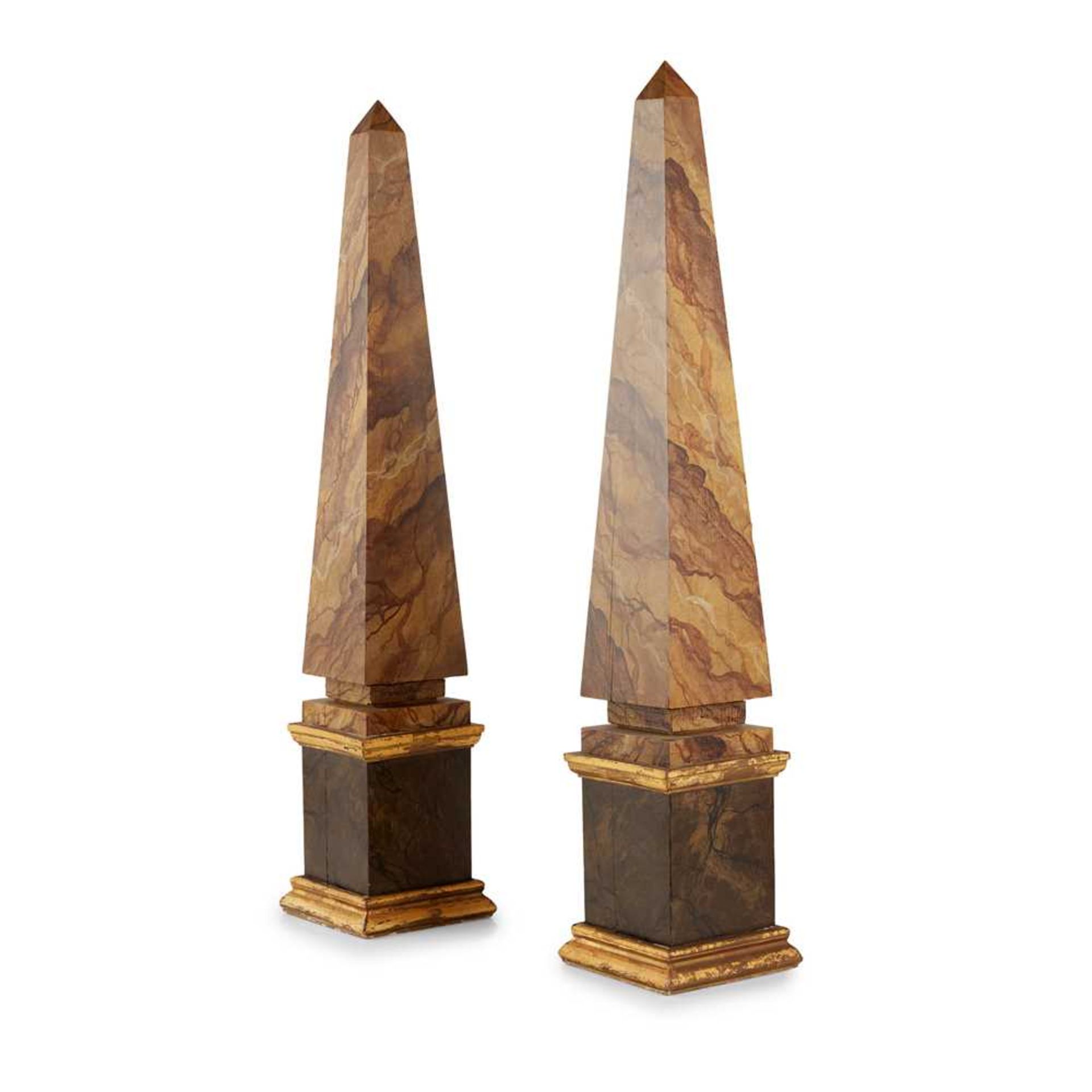 PAIR OF LARGE PAINTED WOOD OBELISKS 20TH CENTURY