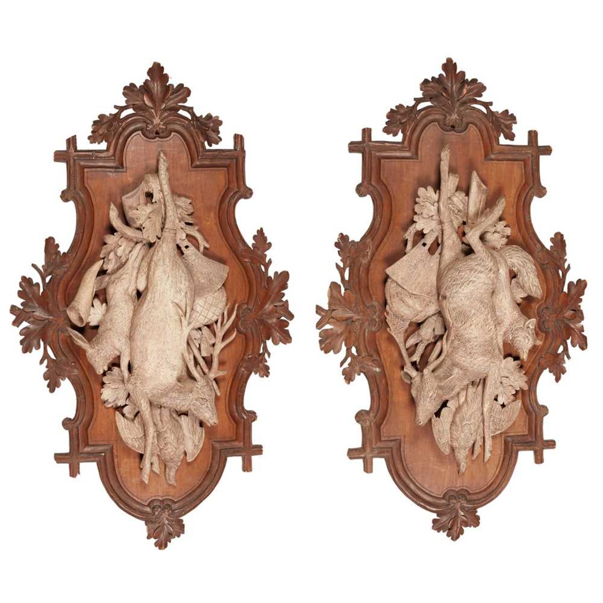 PAIR OF BLACK FOREST CARVED HUNTING TROPHIES LATE 19TH CENTURY