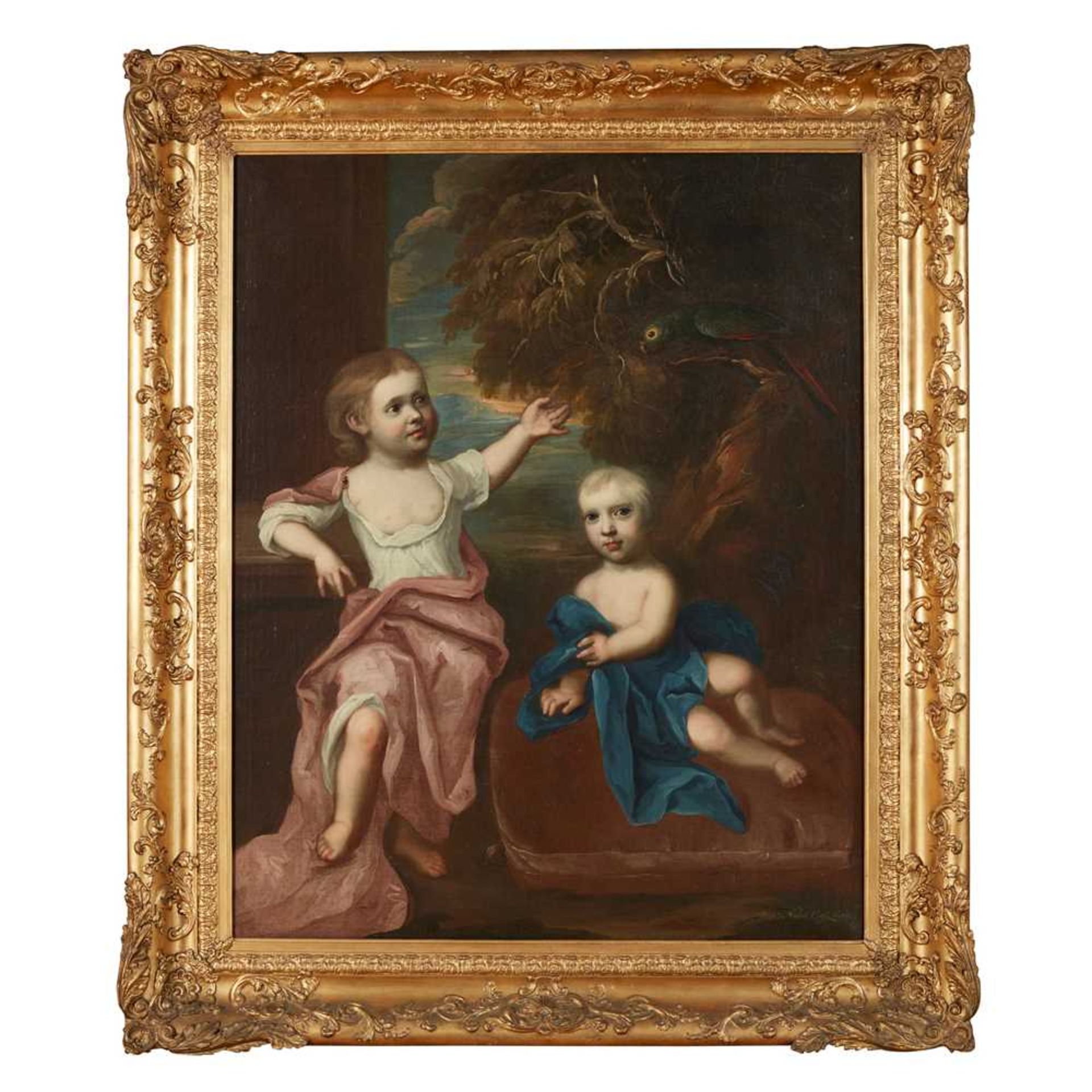 LATE 17TH CENTURY BRITISH SCHOOL DOUBLE PORTRAIT OF TWO BOYS IN LANDCSAPE - Image 2 of 3