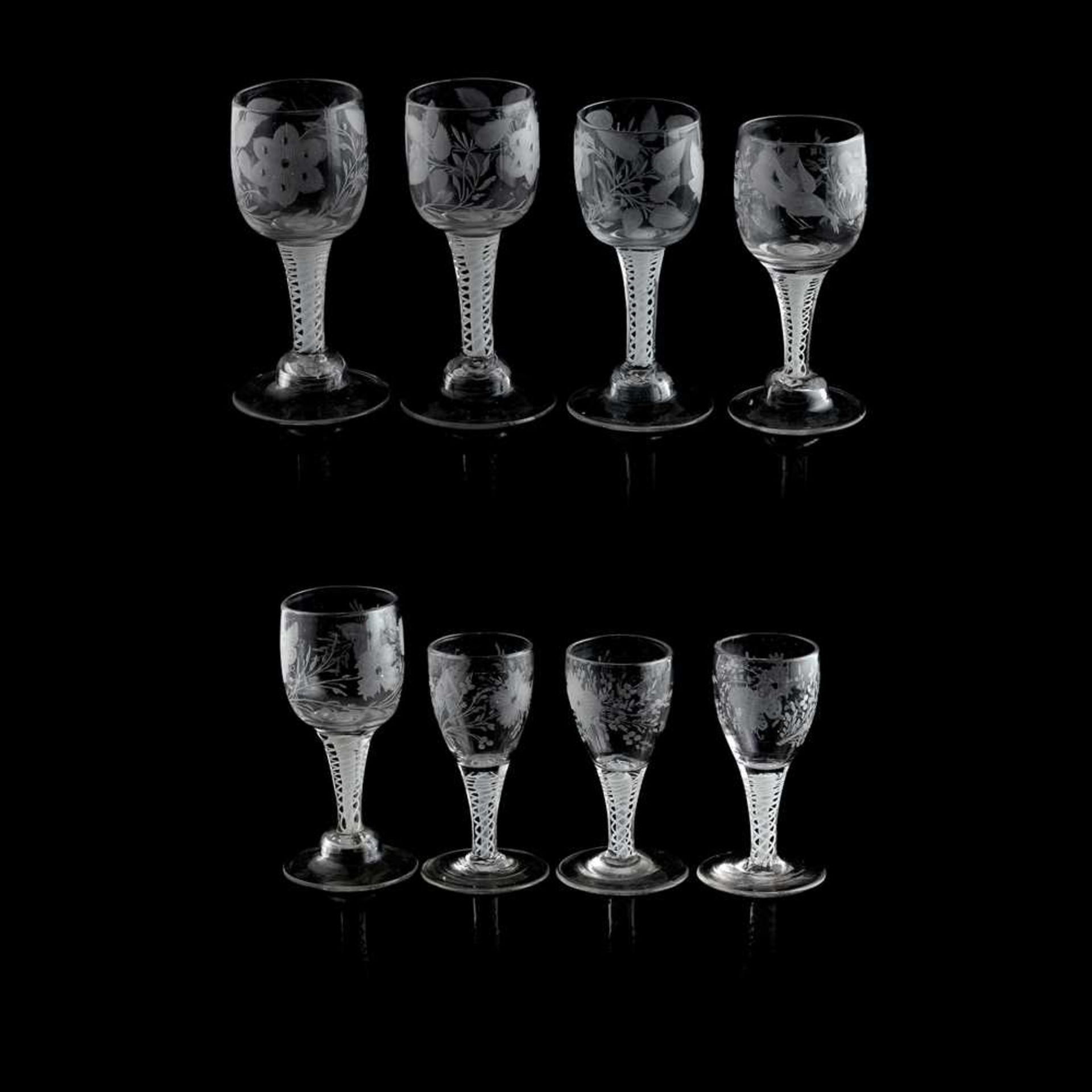 EIGHT DUTCH OPAQUE-TWIST STEM WINE GLASSES LATE 18TH CENTURY