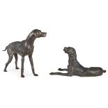 TWO LIFE-SIZE BRONZE FIGURES OF HOUNDS MODERN