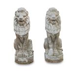 PAIR OF COMPOSITION STONE LIONS, AFTER A DESIGN BY ALFRED STEVENS 20TH CENTURY