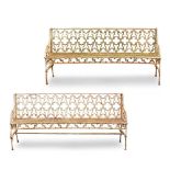 PAIR OF FRENCH GOTHIC REVIVAL CAST-IRON GARDEN BENCHES, AFTER A DESIGN BY THE VAL D'OSNE FOUNDRY 19T