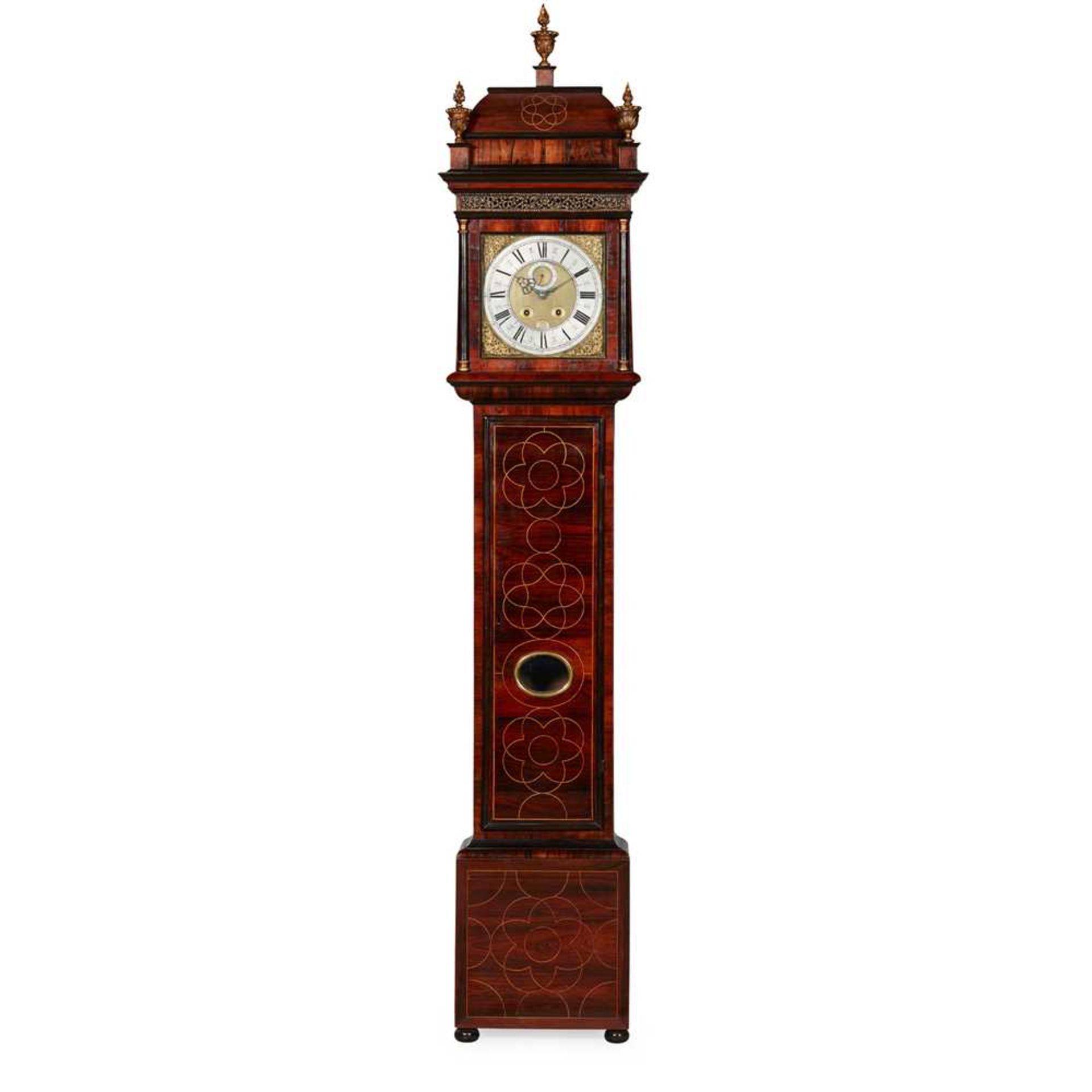 WILLIAM AND MARY ROSEWOOD, EBONY, AND BOXWOOD MONTH-GOING LONGCASE CLOCK, ANDREW BROUN [BROWN], EDIN