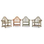 SET OF FOUR LUTYENS STYLE GARDEN ARMCHAIRS OF RECENT MANUFACTURE