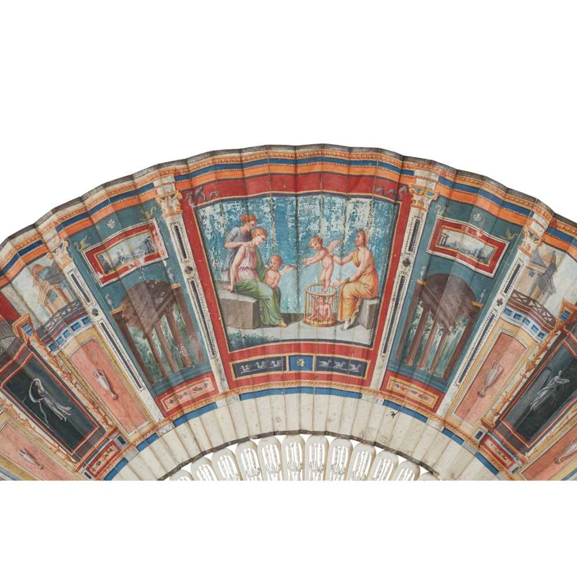 GEORGE III GRAND TOUR PAINTED VELLUM AND IVORY FAN 18TH CENTURY - Image 2 of 2