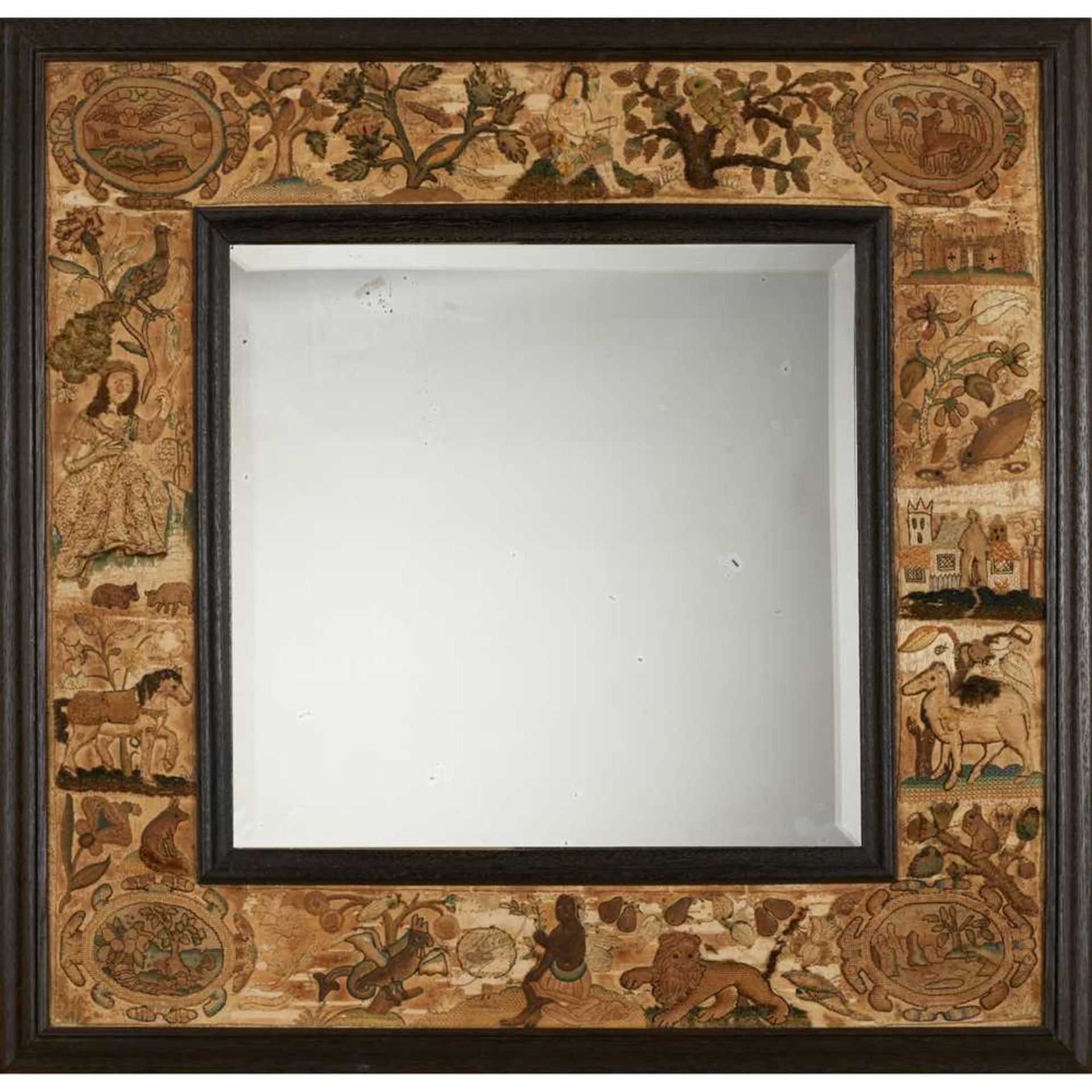 CHARLES II STUMPWORK FRAME 17TH CENTURY