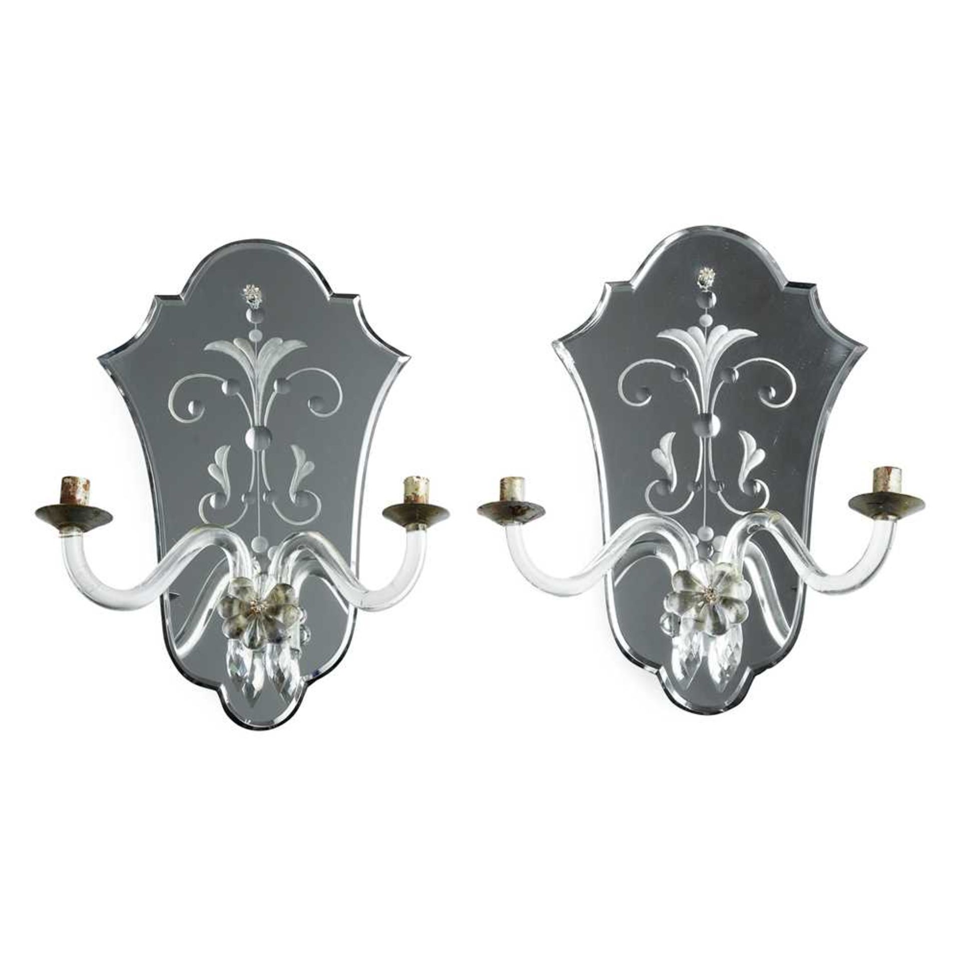 PAIR OF FRENCH ETCHED-GLASS WALL SCONCES EARLY 20TH CENTURY