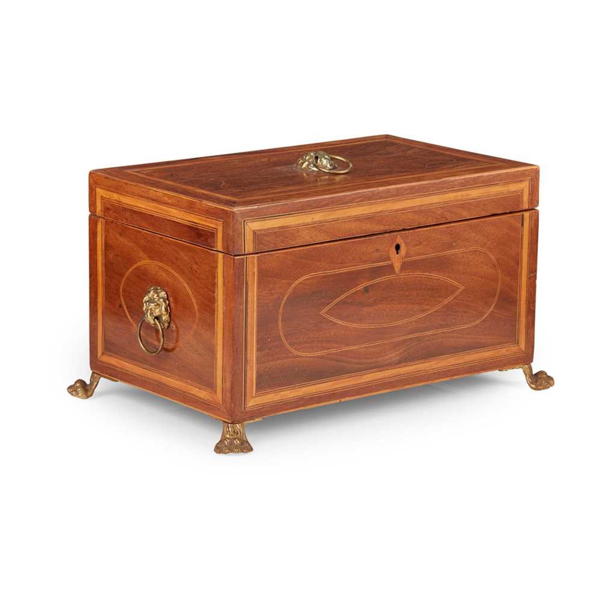 LATE GEORGE III MAHOGANY AND BOXWOOD TEA CADDY LATE 18TH/ EARLY 19TH CENTURY - Image 2 of 2