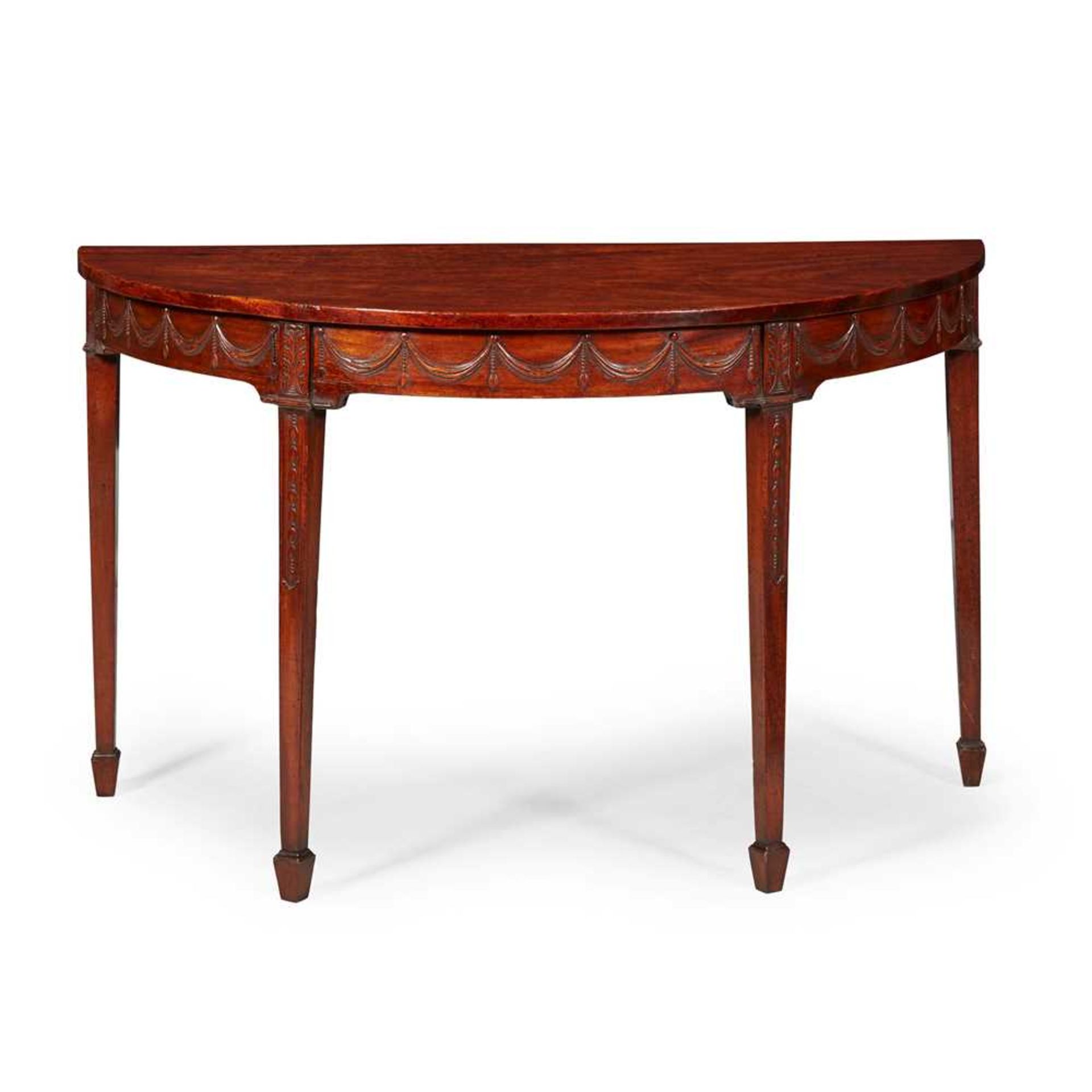 PAIR OF GEORGE III MAHOGANY DEMILUNE SIDE TABLES LATE 18TH CENTURY - Image 2 of 2