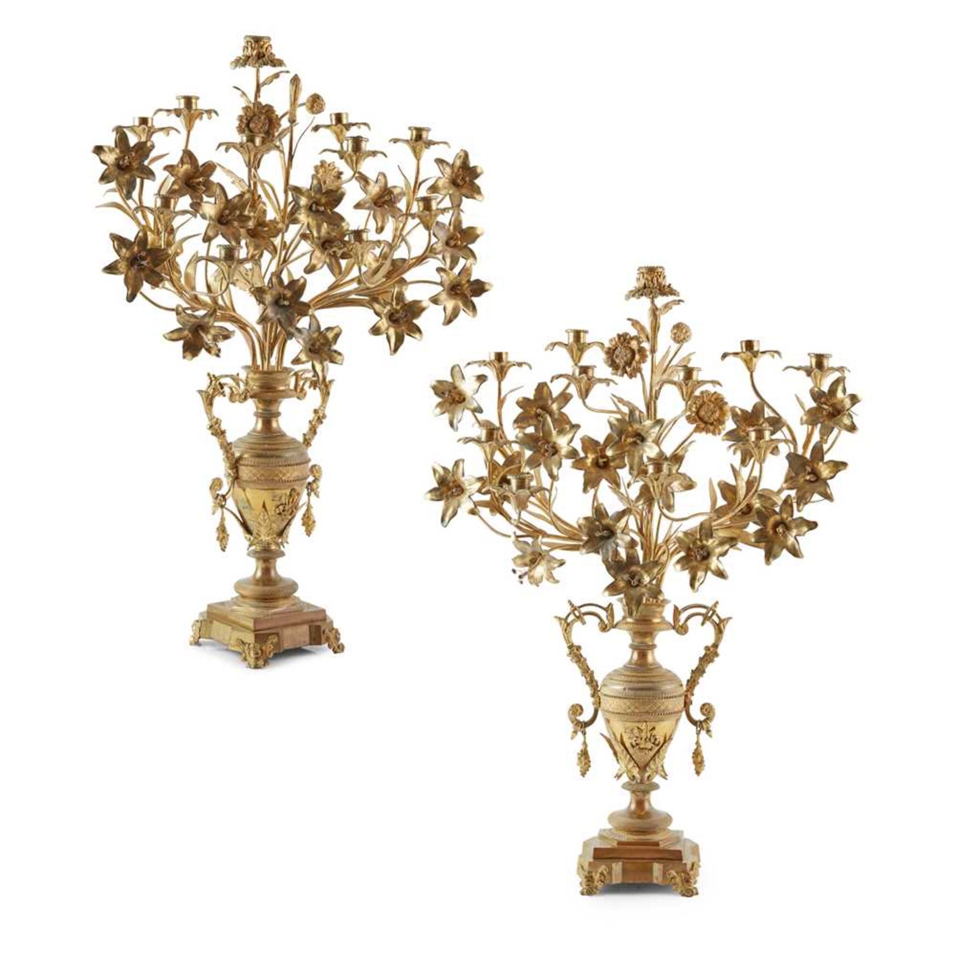 PAIR OF FRENCH LARGE GILT METAL CANDELABRA 19TH CENTURY