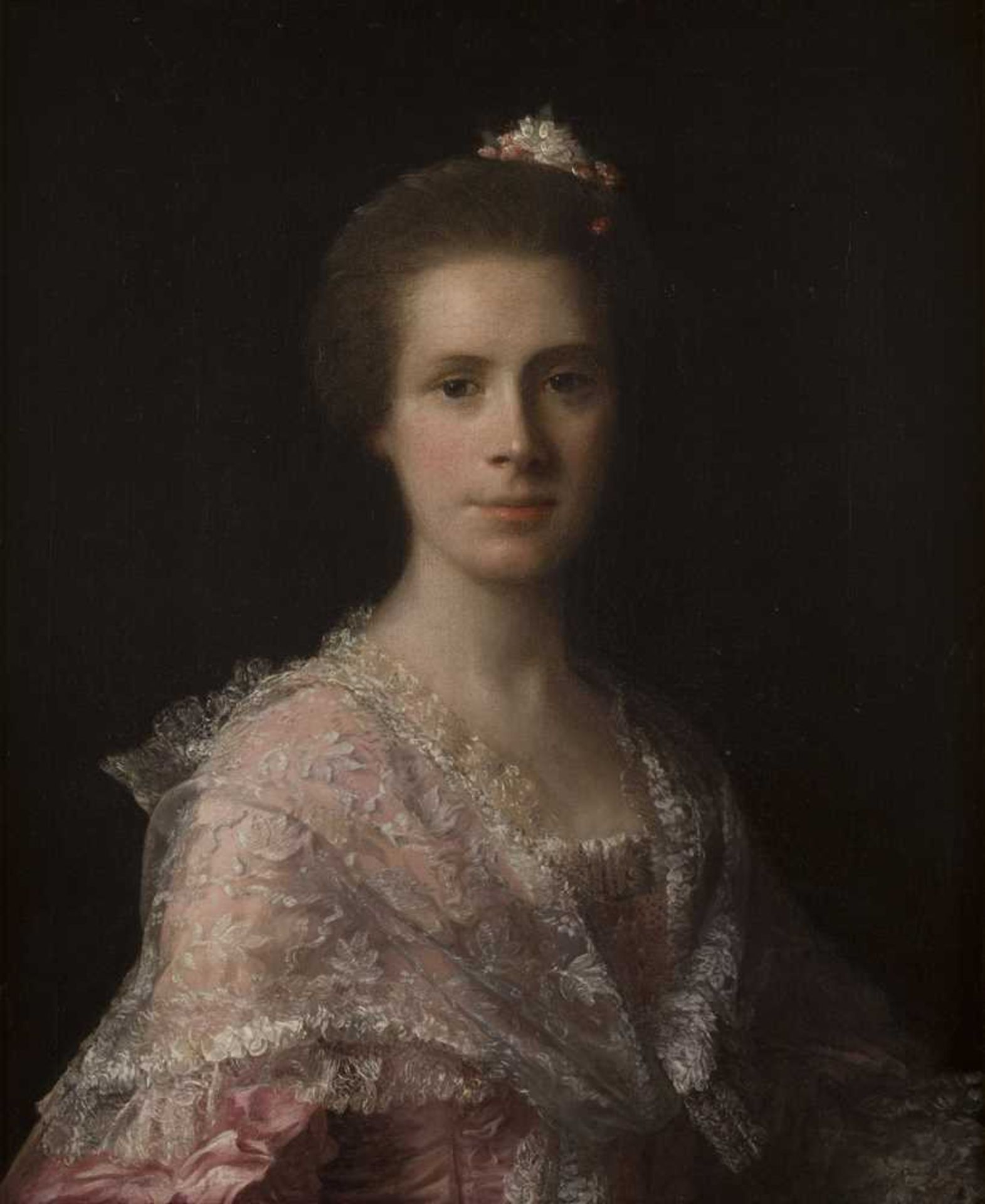 ATTRIBUTED TO ALLAN RAMSAY HALF LENGTH PORTRAIT OF MARGARET MITCHELSON, LADY SWINTON