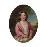 SAMUEL WEST (BRITISH 1810-1867) HALF LENGTH PORTRAIT OF ALICE LUCY CAMPBELL SWINTON HOLDING A POSY O