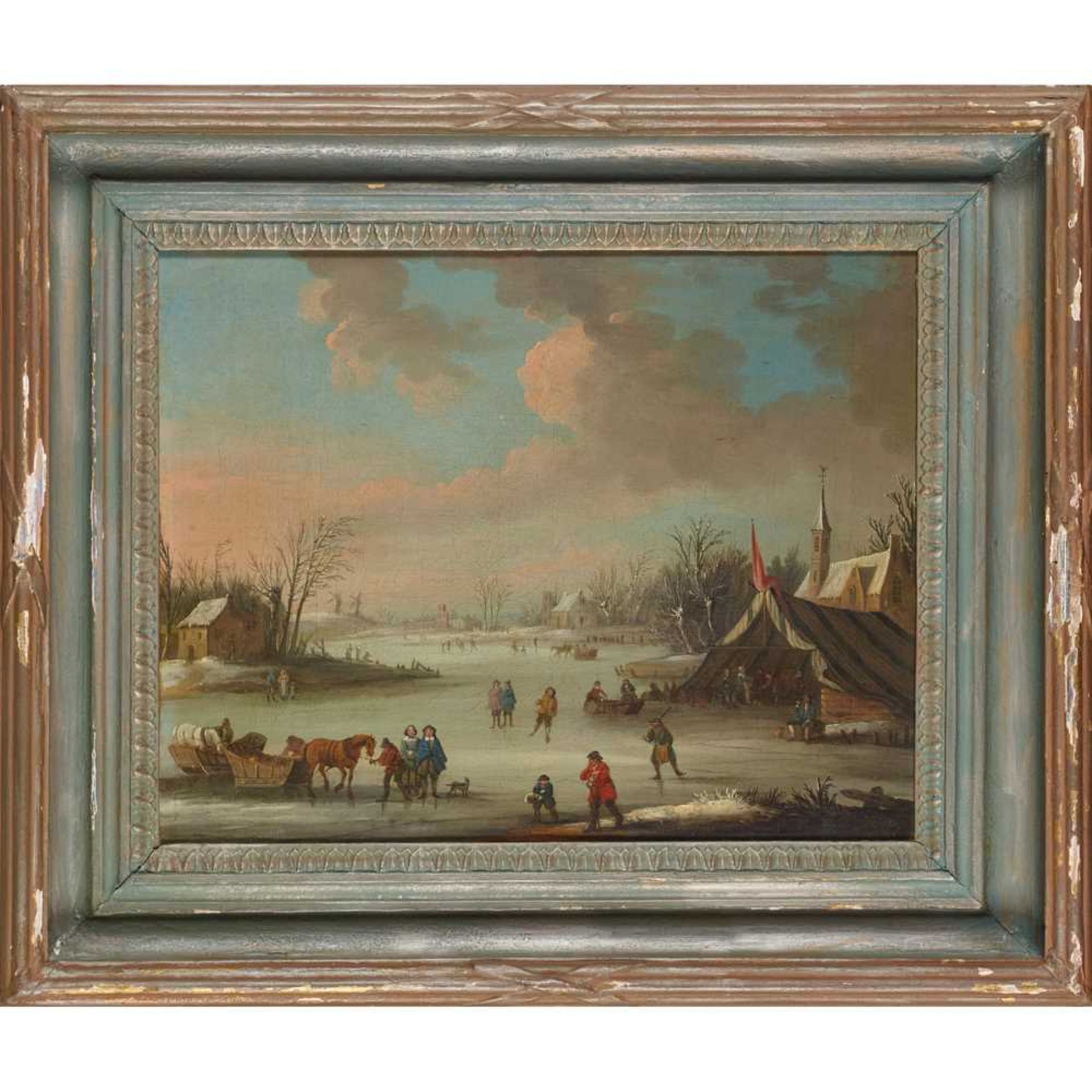 FOLLOWER OF ANDRIES VERMEULEN A WINTER LANDSCAPE WITH FIGURES AND SKATERS ON A FROZEN LAKE - Bild 2 aus 3