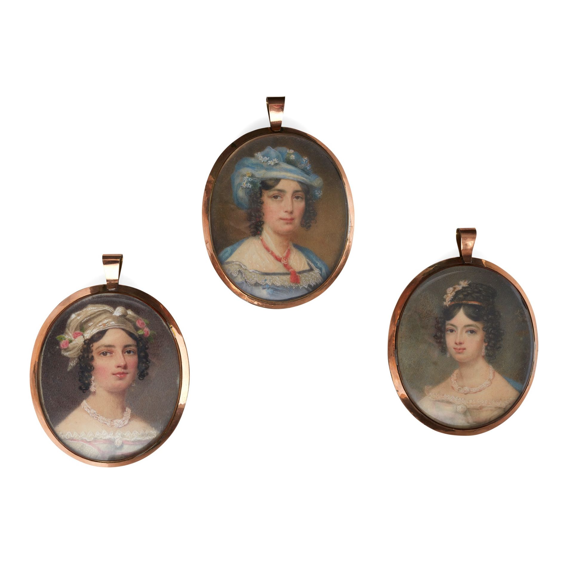 Y Three early 19th-Century Continental framed miniatures