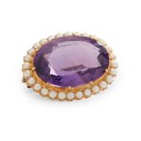 An amethyst and seed pearl brooch