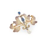 An Art Nouveau sapphire, pearl and enamel brooch