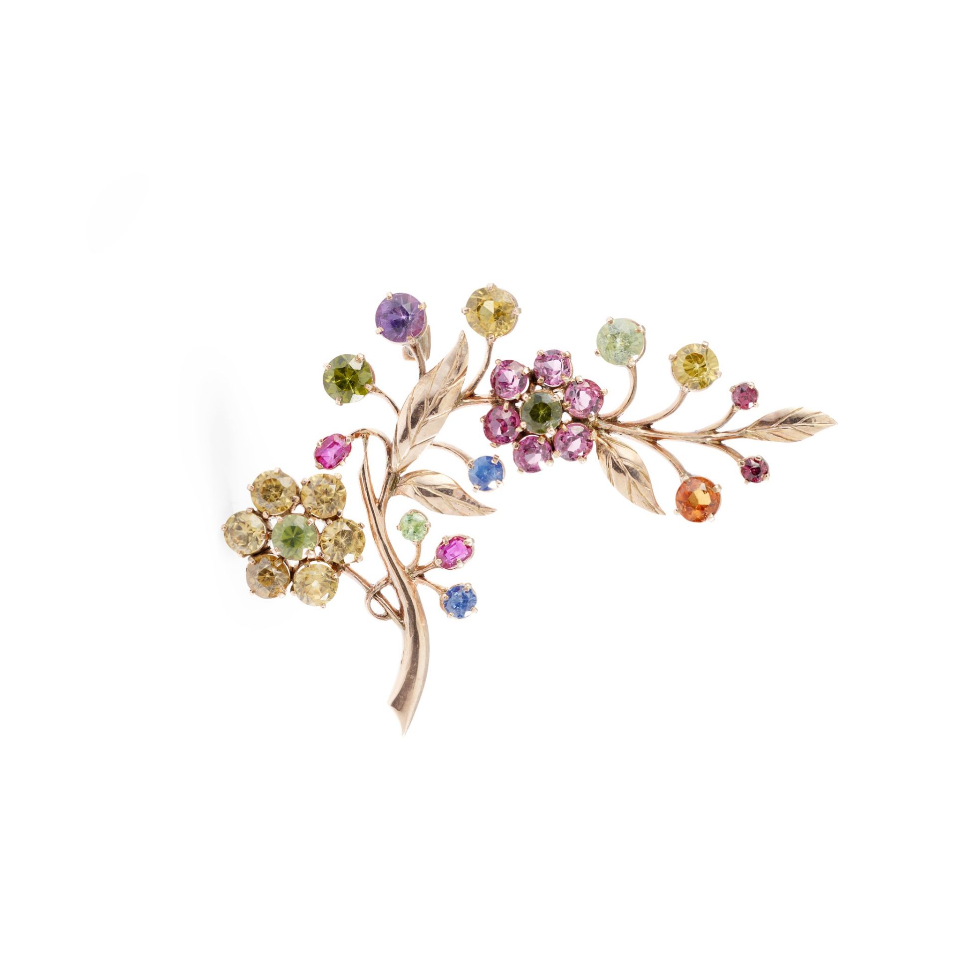 A multi-gem floral spray brooch