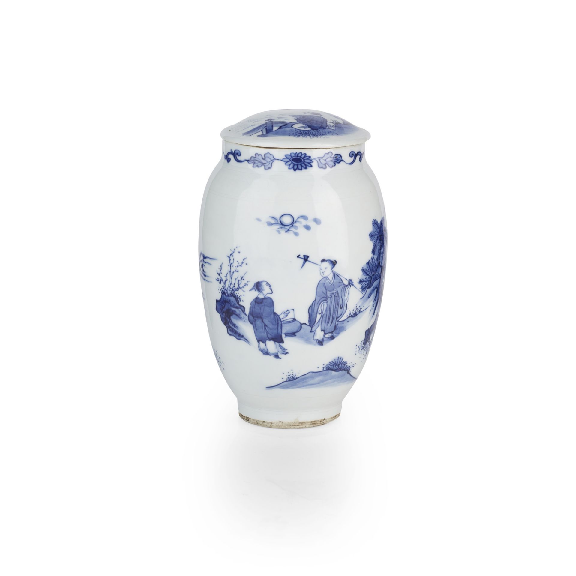 BLUE AND WHITE LIDDED JAR 19TH-20TH CENTURY