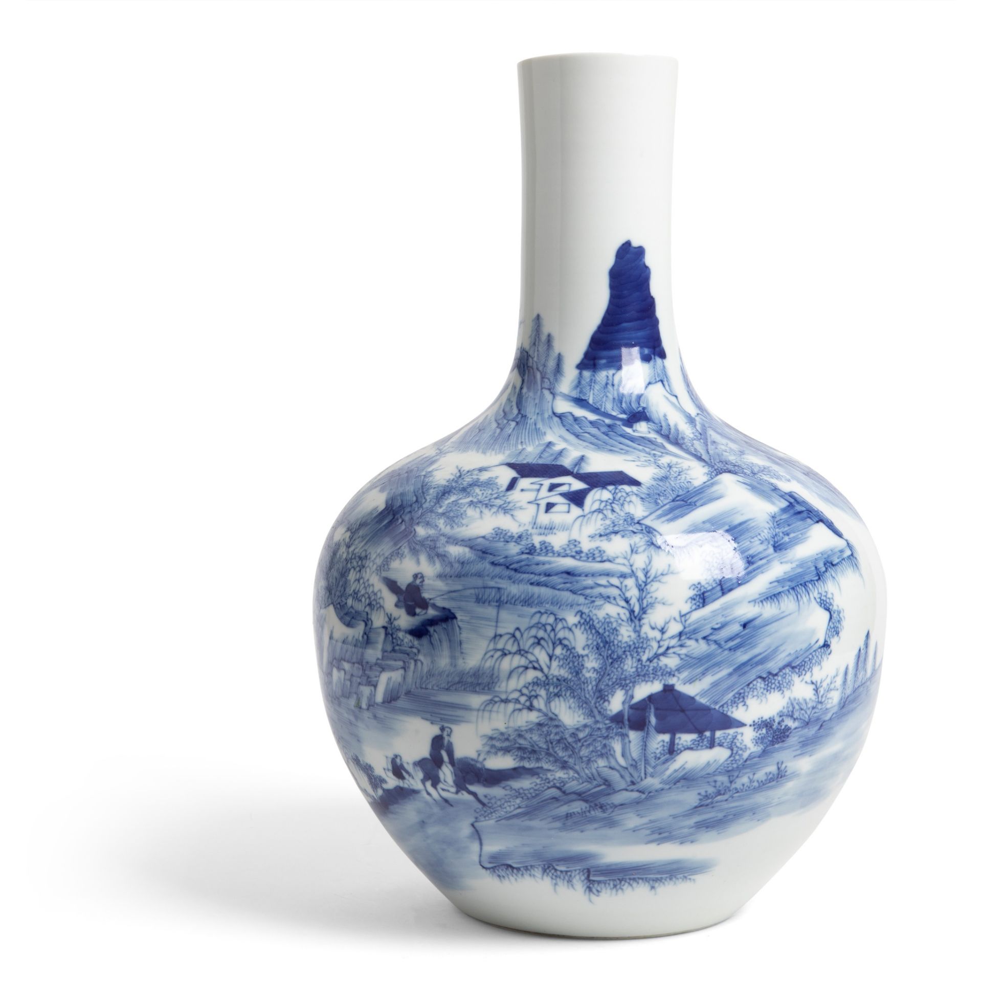 BLUE AND WHITE BOTTLE VASE 19TH-20TH CENTURY