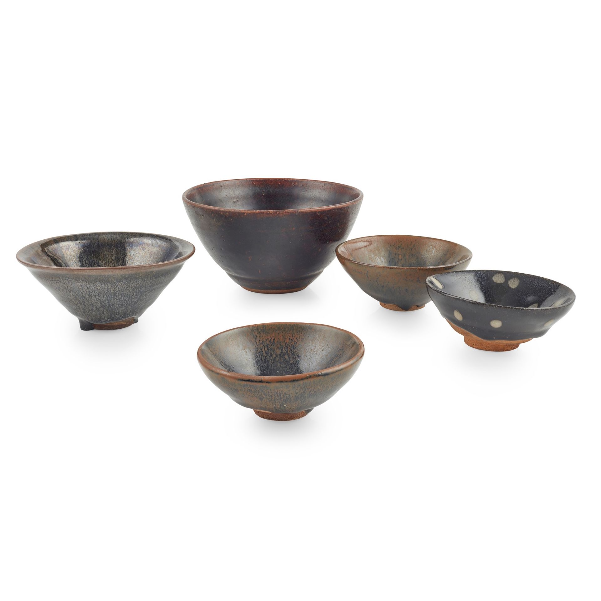 COLLECTION OF FIVE TEA AND WINE BOWLS SONG DYNASTY OR LATER