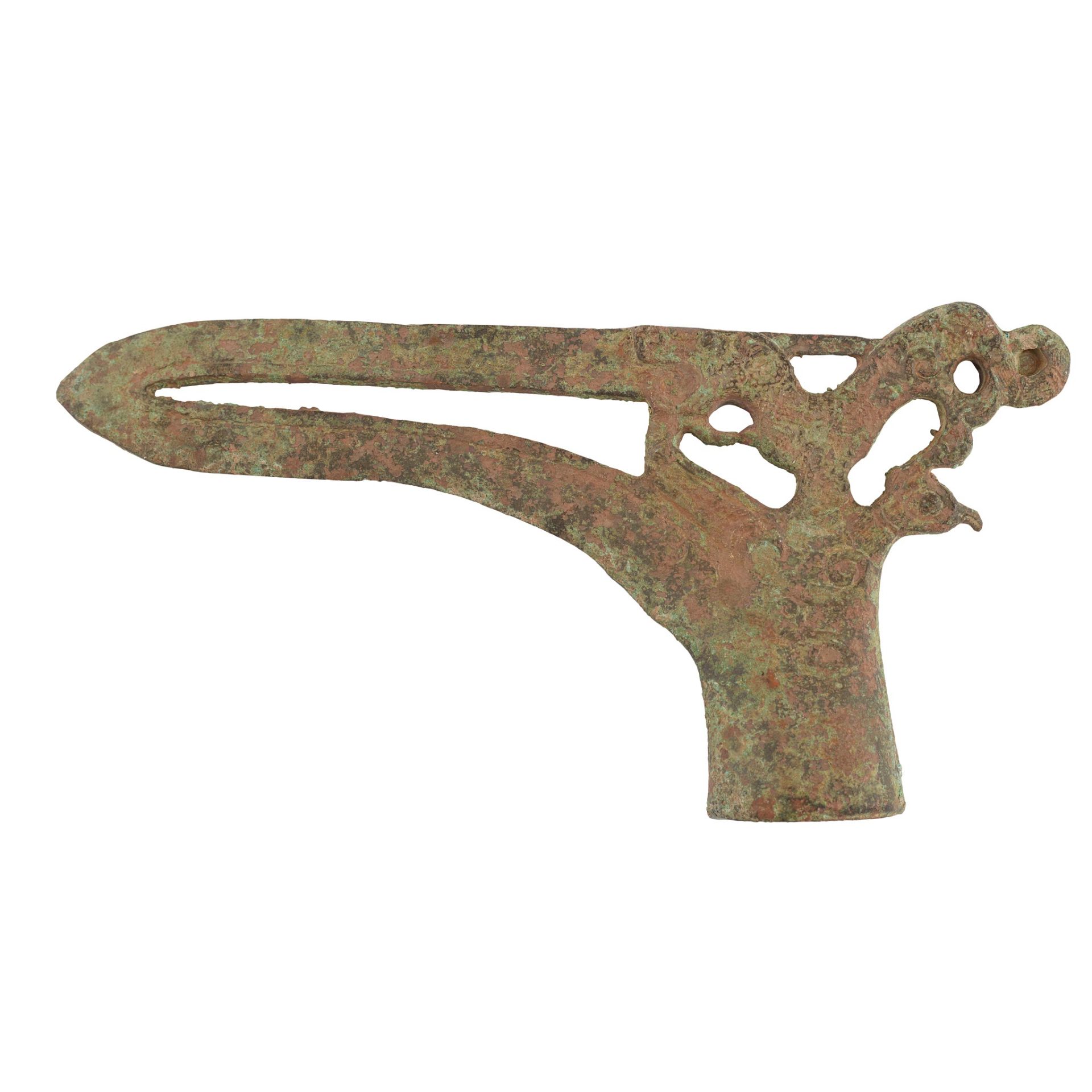 ARCHAIC STYLE BRONZE DAGGER-AXE, GE POSSIBLY EASTERN ZHOU DYNASTY, WARRING STATES PERIOD