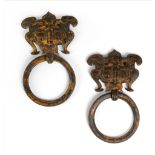 PAIR OF GILT BRONZE TAOTIE-MASK HANDLES MING DYNASTY OR LATER