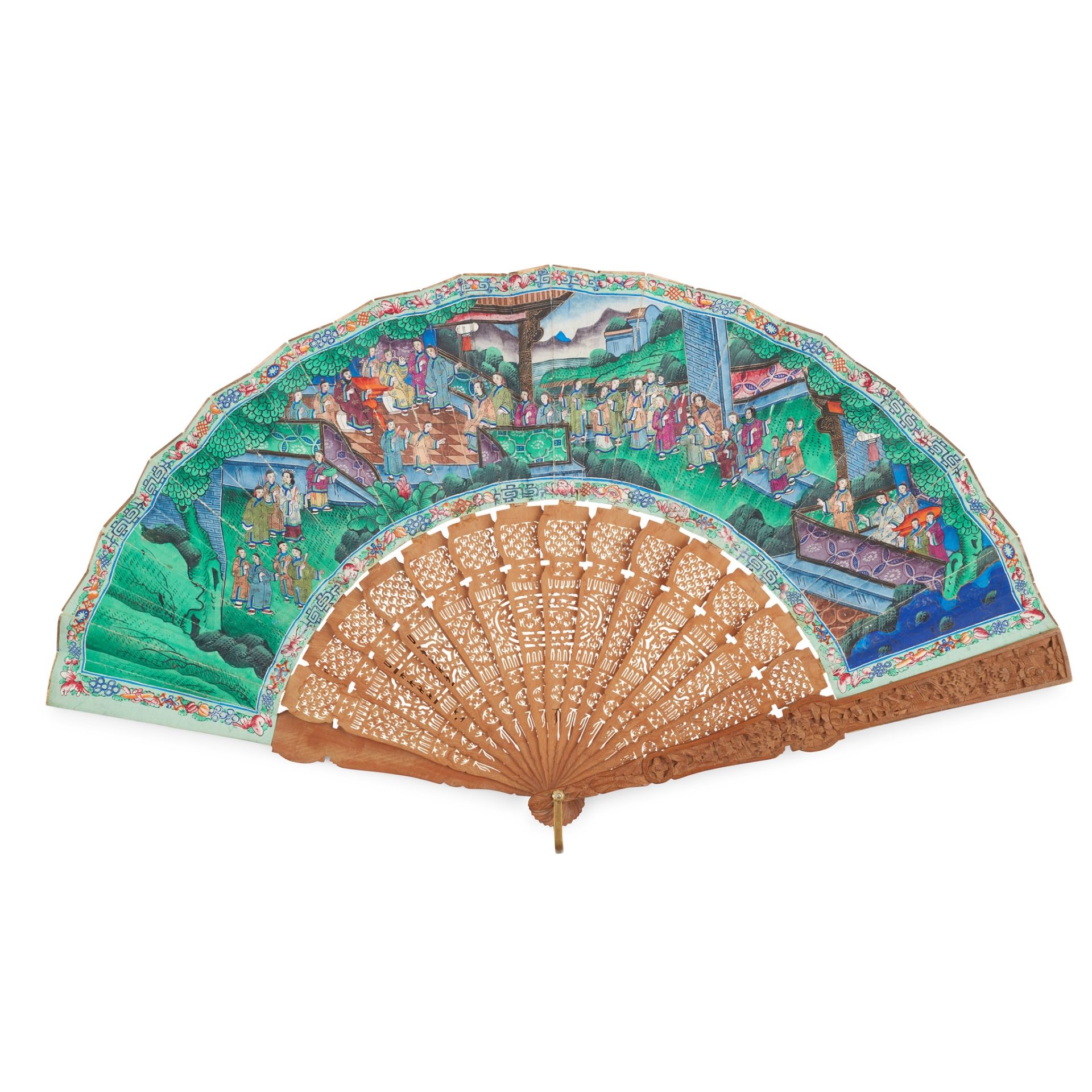 Y CANTON SANDALWOOD AND PAPER 'THOUSAND FACES' FAN QING DYNASTY, 19TH CENTURY - Image 2 of 2