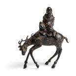 BRONZE INCENSE 'DEITY ON STAG' BURNER MING DYNASTY, 17TH CENTURY