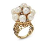 A cultured pearl and diamond ring, by John Donald, 1971