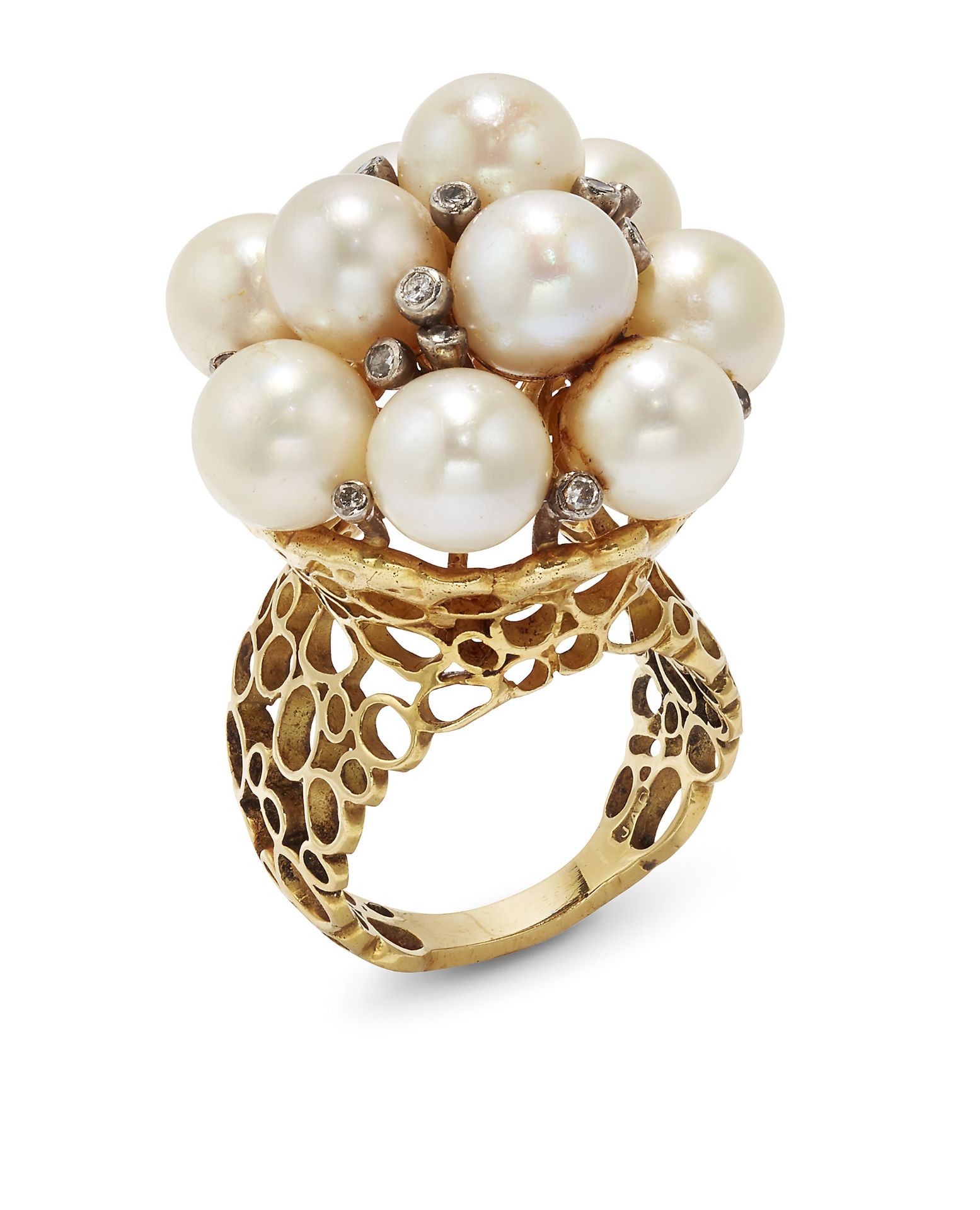 A cultured pearl and diamond ring, by John Donald, 1971