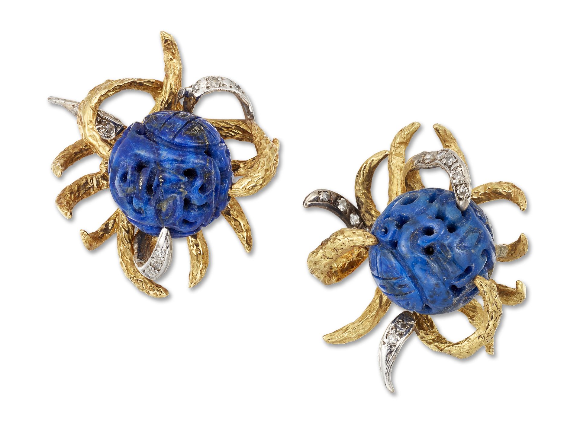 A pair of lapis lazuli earrings, 1970s