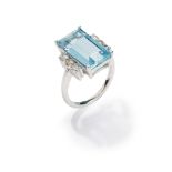 An aquamarine and diamond ring