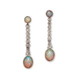 A pair of early 20th century opal and diamond pendent earrings, circa 1900