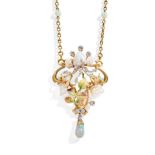 An Art Nouveau enamel, opal and diamond pendant necklace, circa 1900