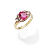 A late 19th century pink spinel and diamond ring