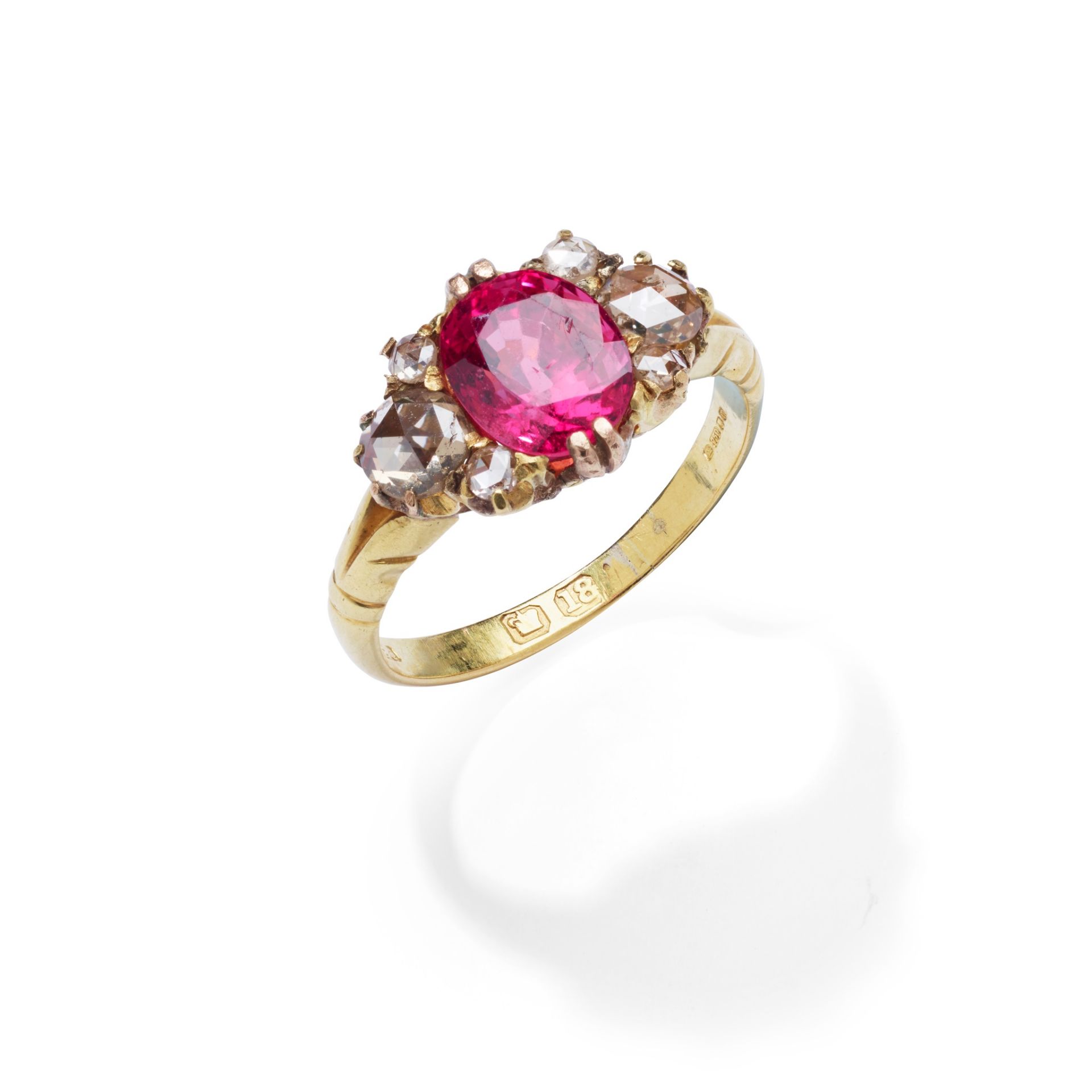 A late 19th century pink spinel and diamond ring